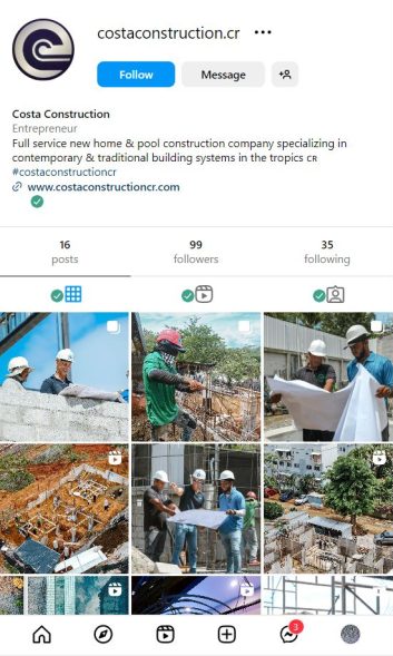 Costa Construction Group - construction of luxury villas & pools - instagram channel